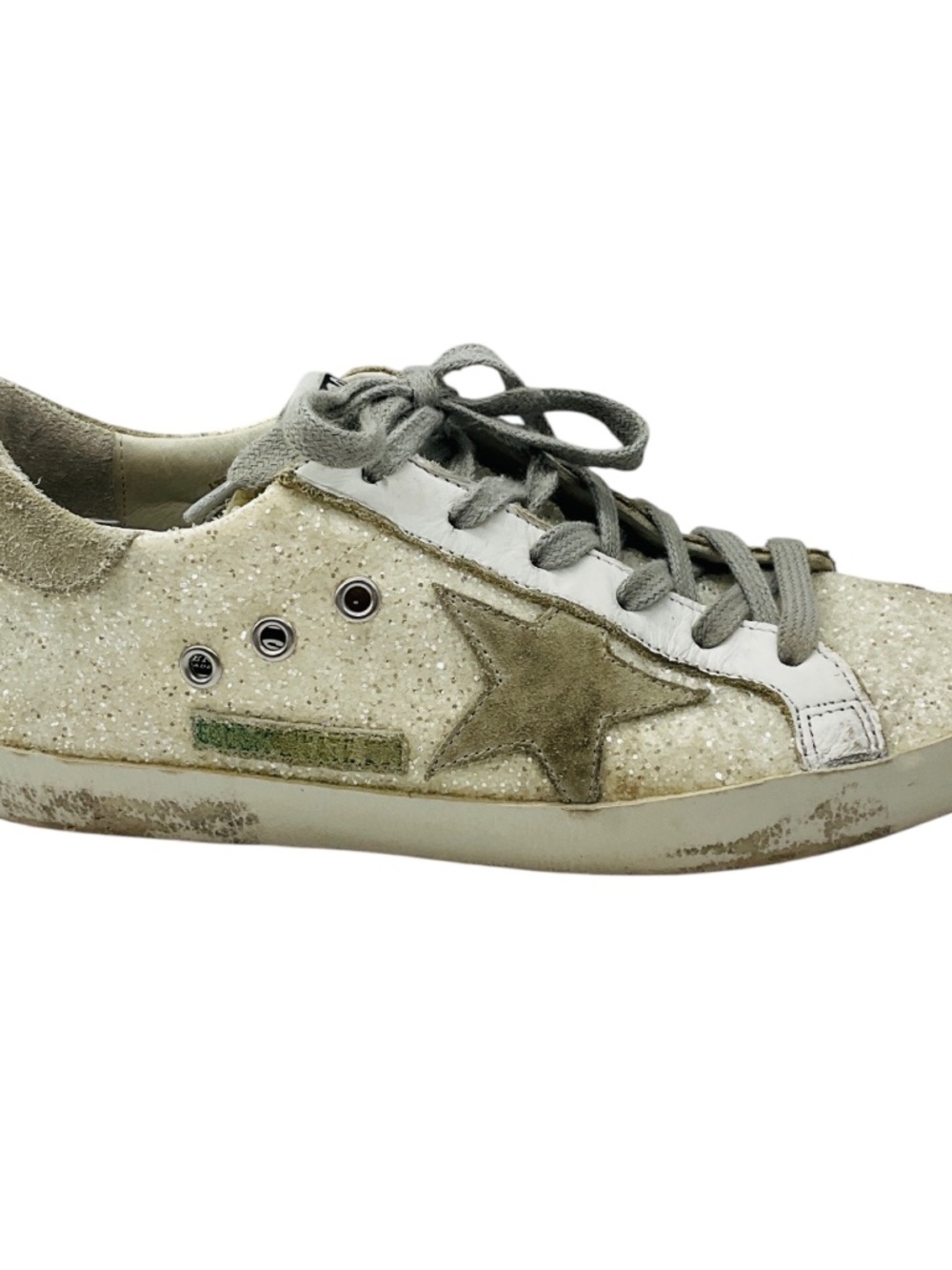 GOLDEN GOOSE DELUXE BRAND WHITE / GREY SUEDE TRIMMED GLITTER LOW TOP SUPERSTAR S - Picture 2 of 7